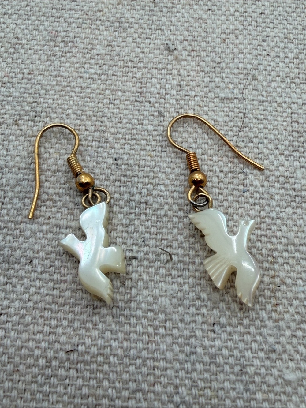 Mother of Pearl Dove Drop Earrings - Cream Gold Hooks